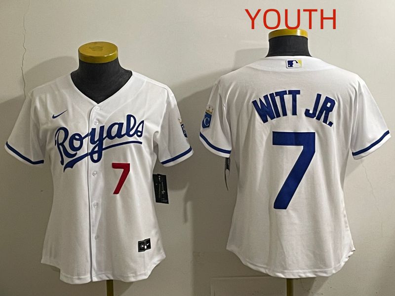 Youth 2025 Kansas City Royals #7 Witt jr White Game Nike MLB Jersey style 3->youth mlb jersey->Youth Jersey